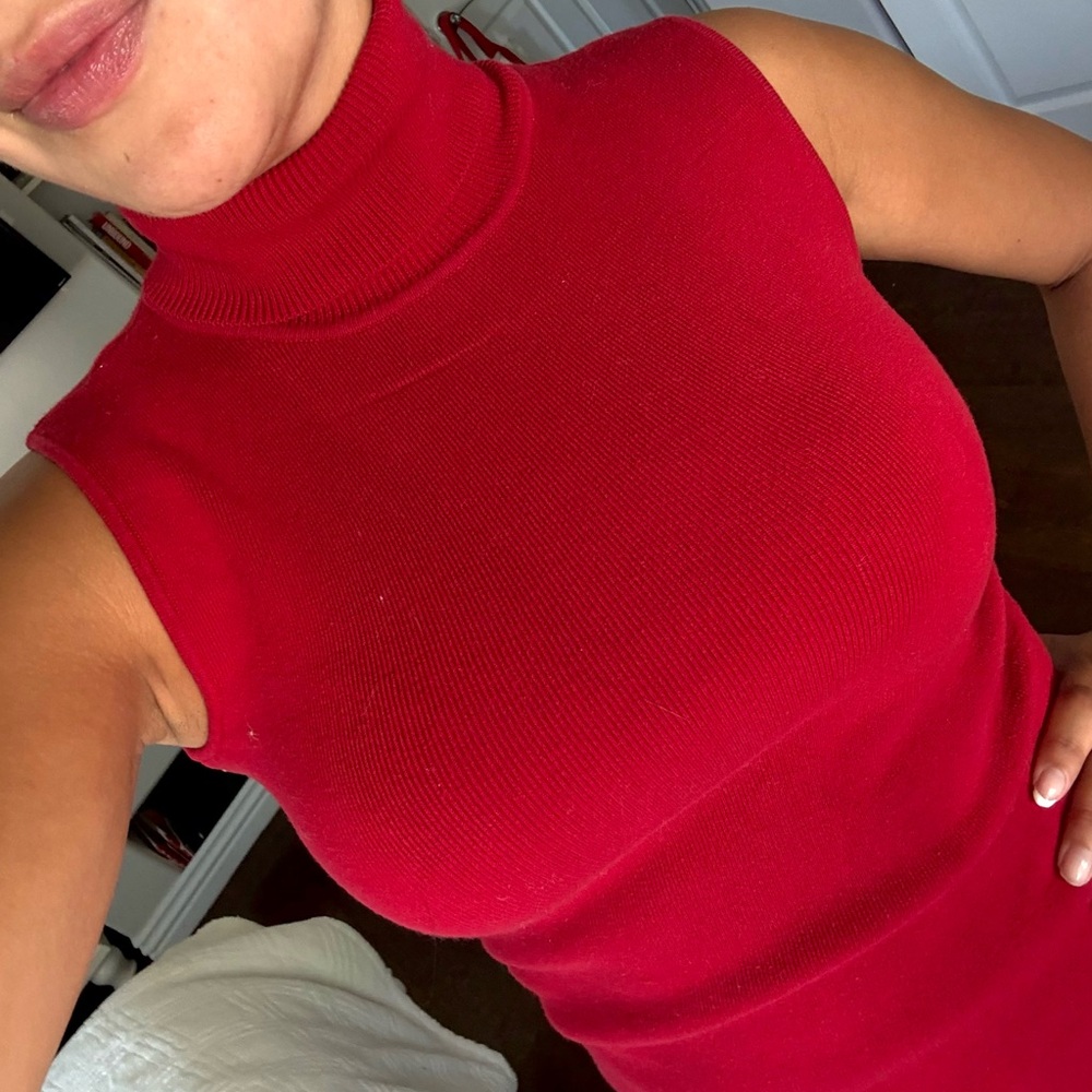 INC International Concepts Red Sleeveless Turtleneck Top